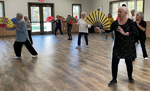 Silver Lotus class learning tai chi fan form